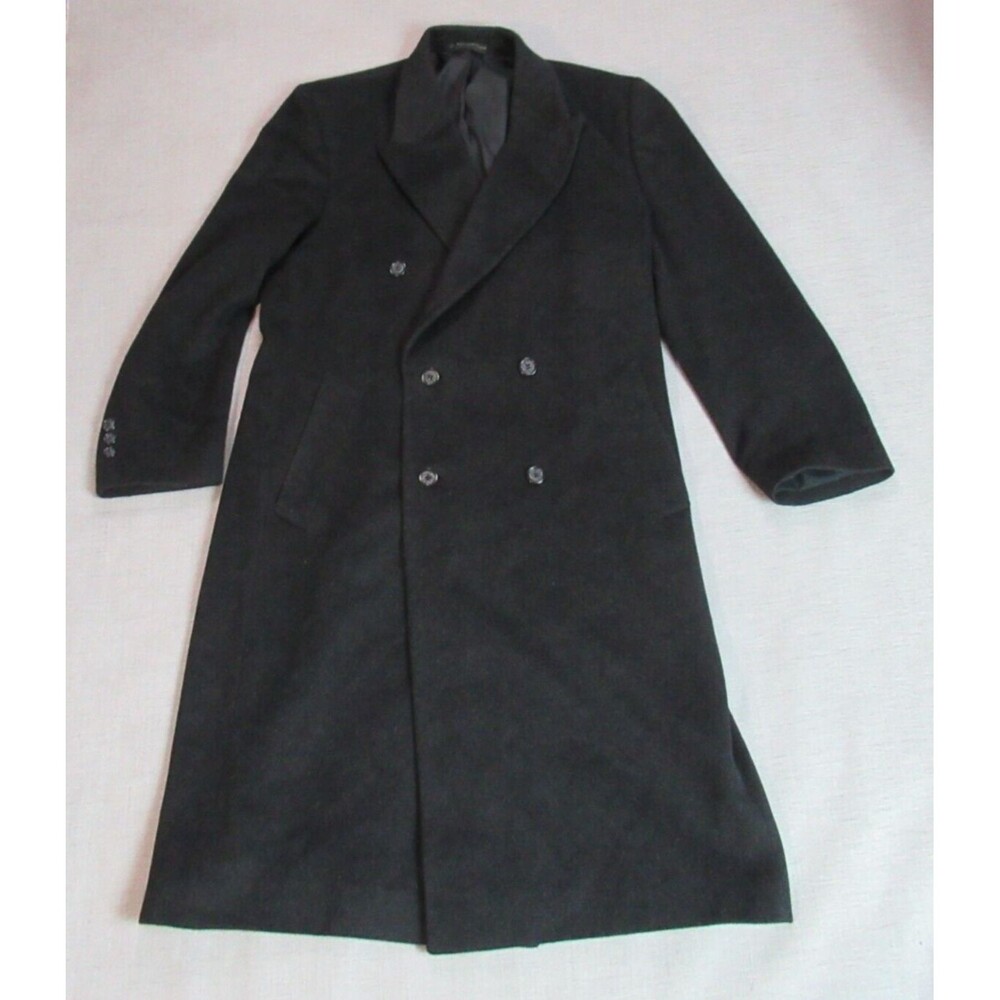 Dario Di Napoli Overcoat Mens 42L Gray Double Breasted Long Cashmere Wool Blend